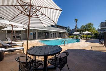 The swimming pool at our hotel in palm springs